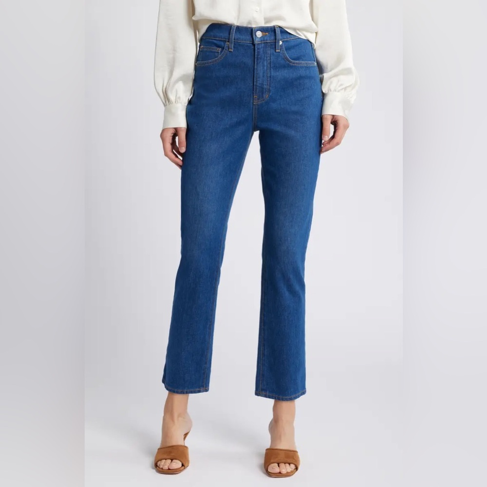 Veronica Beard Alenah Slim Straight High Rise Jeans Size 28 Cornflower Dark Blue